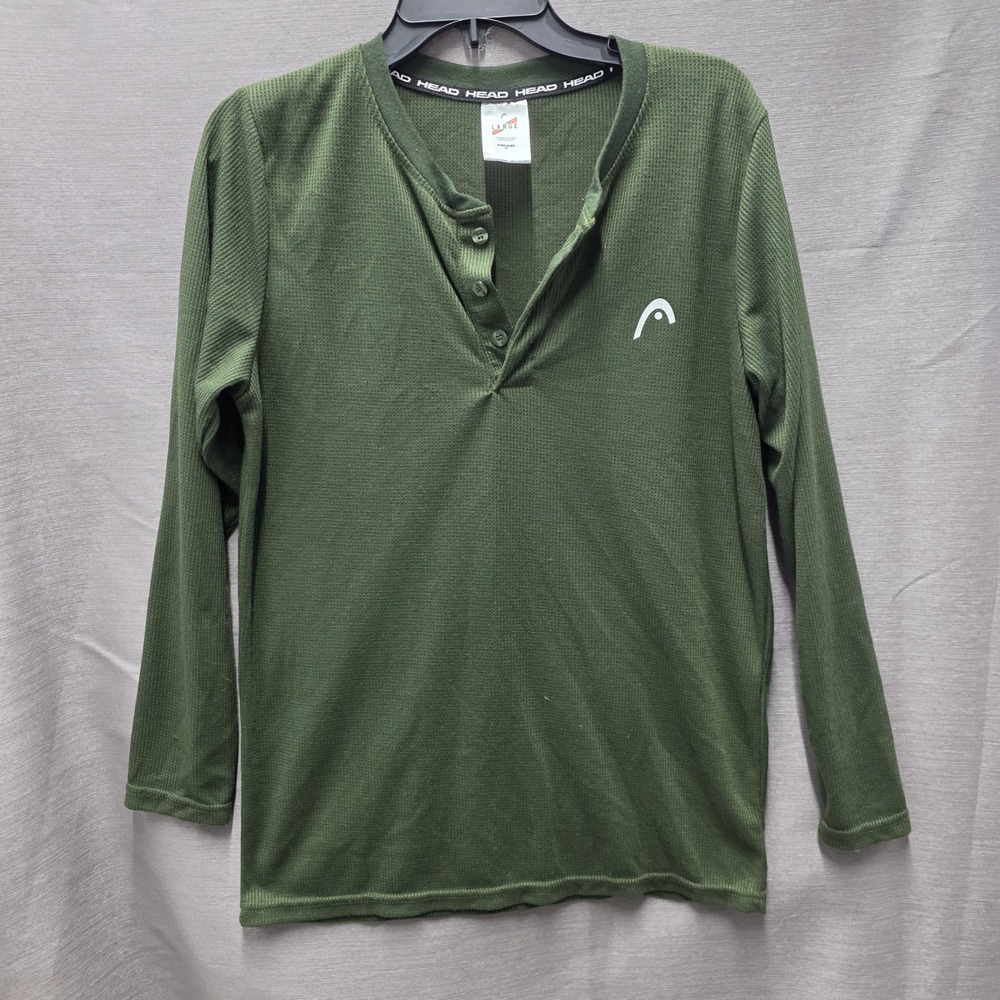 HEAD Mens Olive‎ Green Waffle Knit Long Sleeve Henley Shirt Large